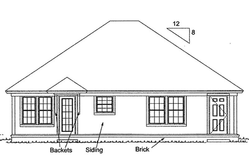 Home Plan Rear Elevation of this 3-Bedroom,1286 Sq Ft Plan -178-1148