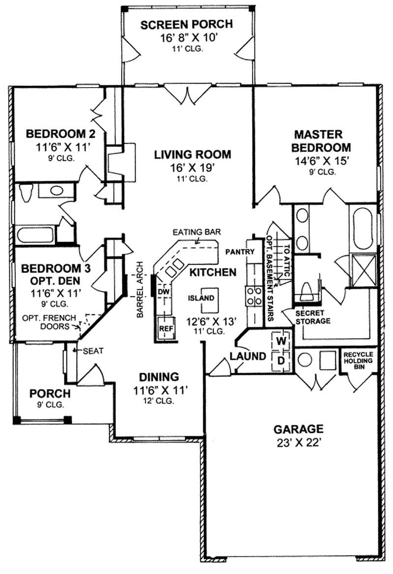 Floor Plan First Story of Country Plan #178-1150