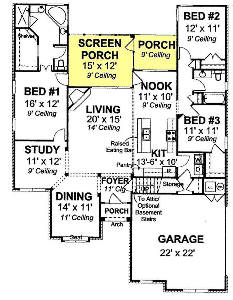 Floor Plan First Story of Southern Plan #178-1155