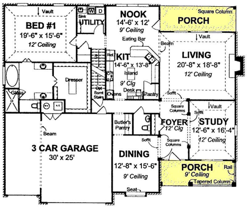 Floor Plan First Story of Country Plan #178-1157