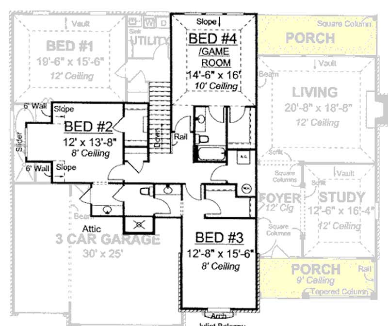 Floor Plan Second Story of Country Plan #178-1157