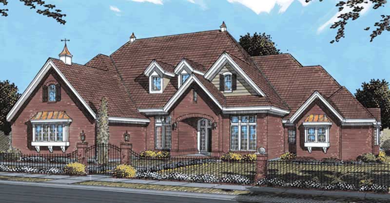 European house plans color elevation.