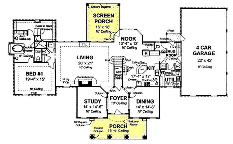 Floor Plan First Story of Southern Plan #178-1161