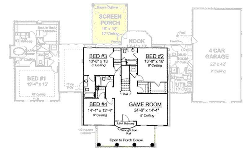 Floor Plan Second Story of Southern Plan #178-1161