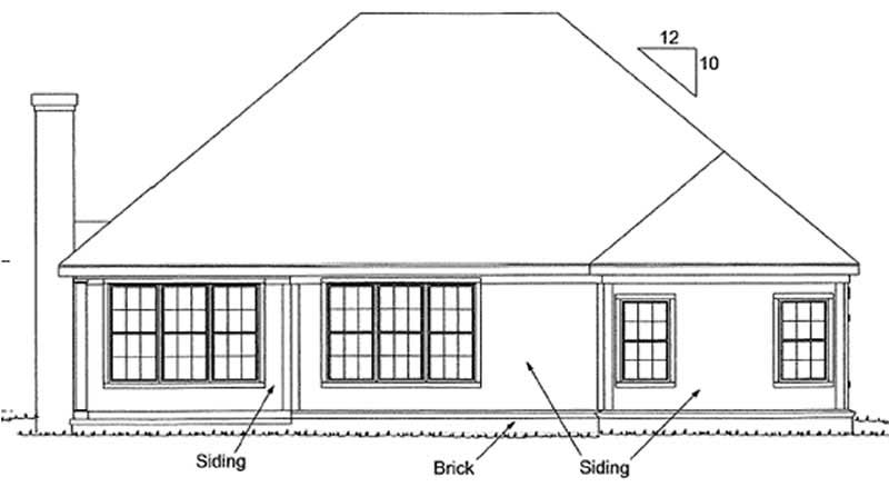 Home Plan Rear Elevation of this 3-Bedroom,1362 Sq Ft Plan -178-1163