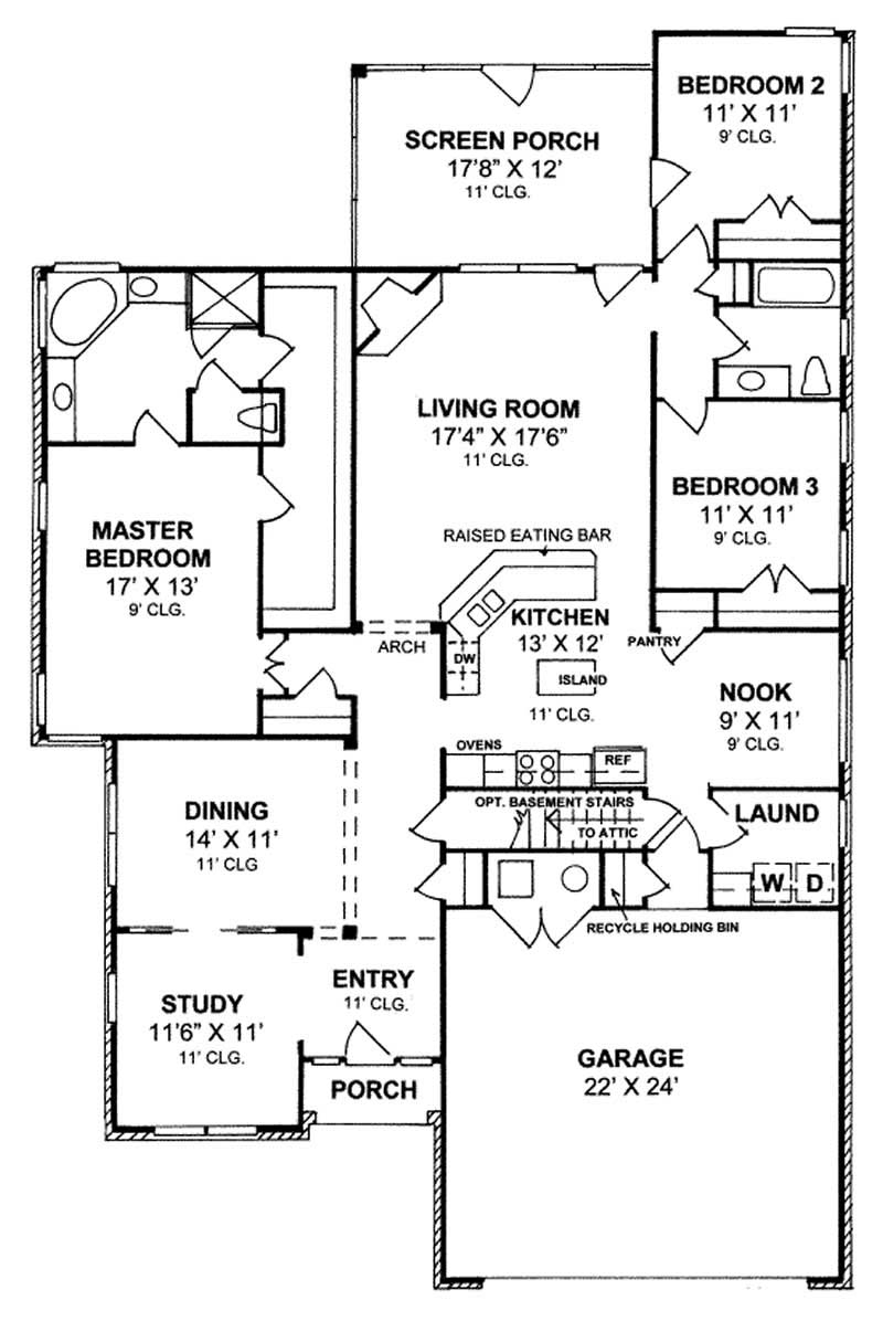 Floor Plan First Story of Ranch Plan #178-1164