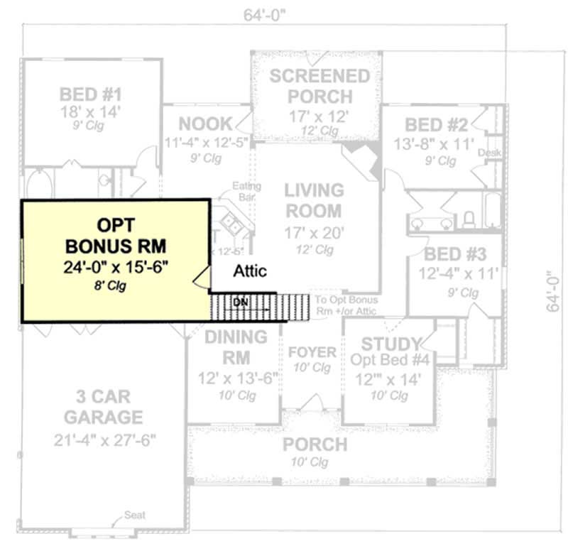 Floor Plan Bonus Room of Country Plan #178-1169