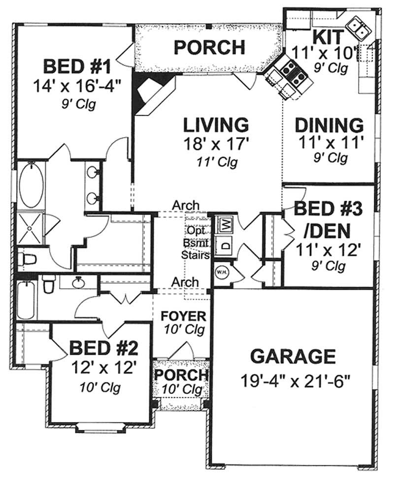 Floor Plan First Story of Ranch Plan #178-1180