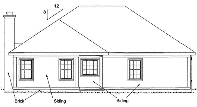Home Plan Rear Elevation of this 4-Bedroom,1560 Sq Ft Plan -178-1197