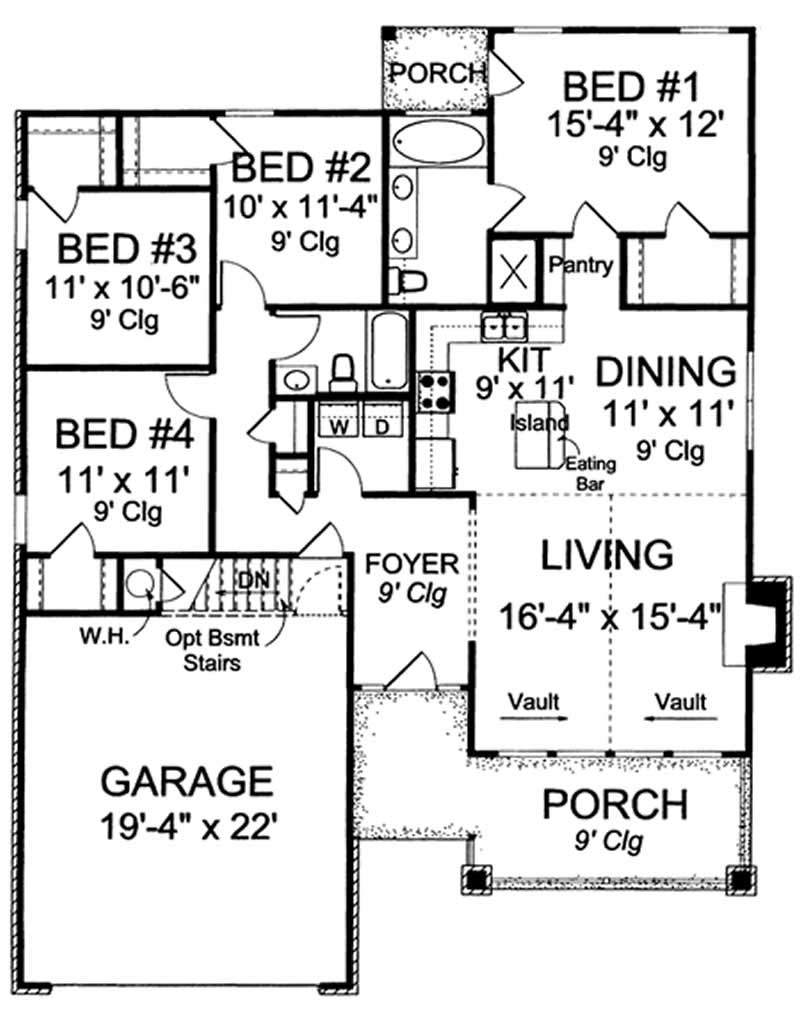 Floor Plan First Story of Country Plan #178-1197