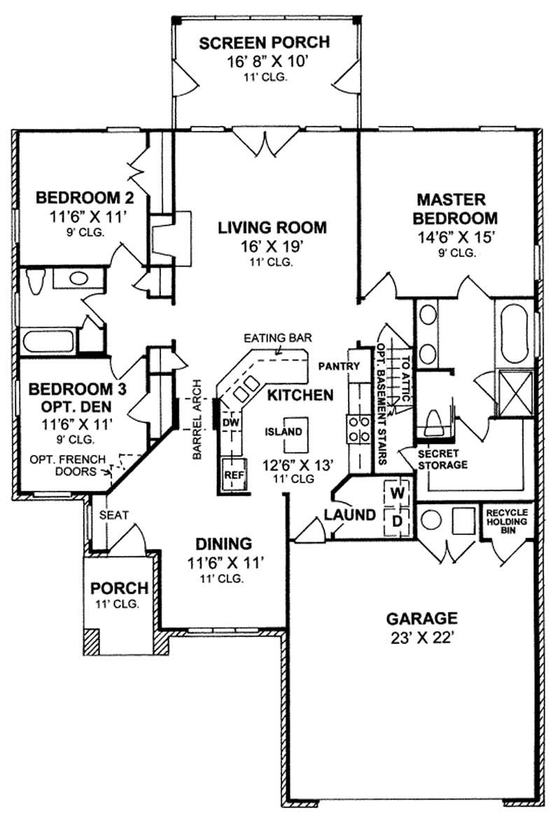 Floor Plan First Story of Ranch Plan #178-1200