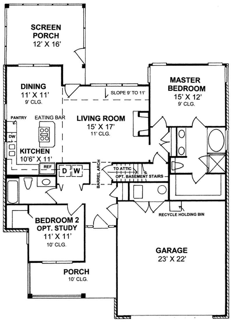 Floor Plan Main Level of Cape Cod Plan #178-1204