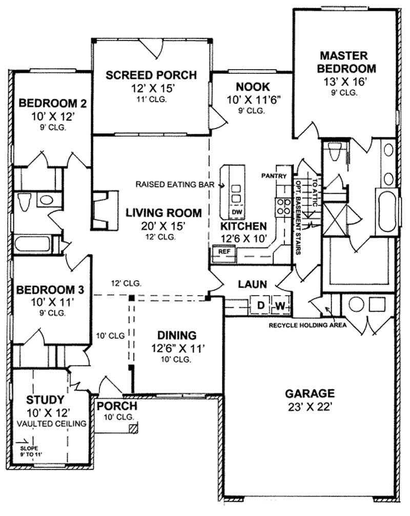 Floor Plan First Story of Ranch Plan #178-1210