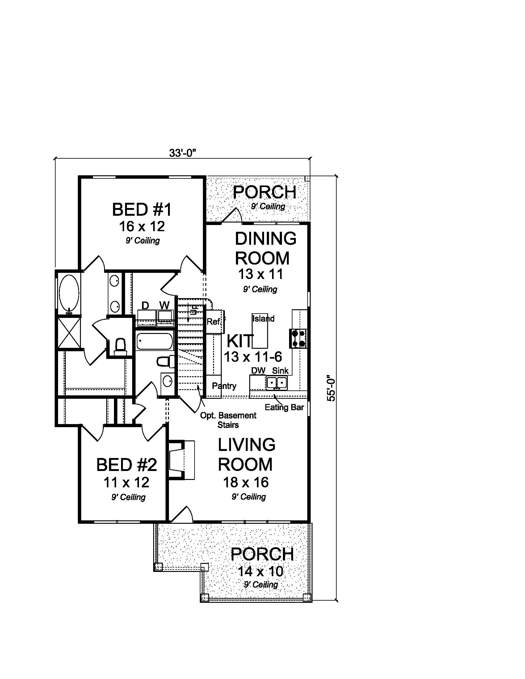 Floor Plan First Story of Cottage Plan #178-1216