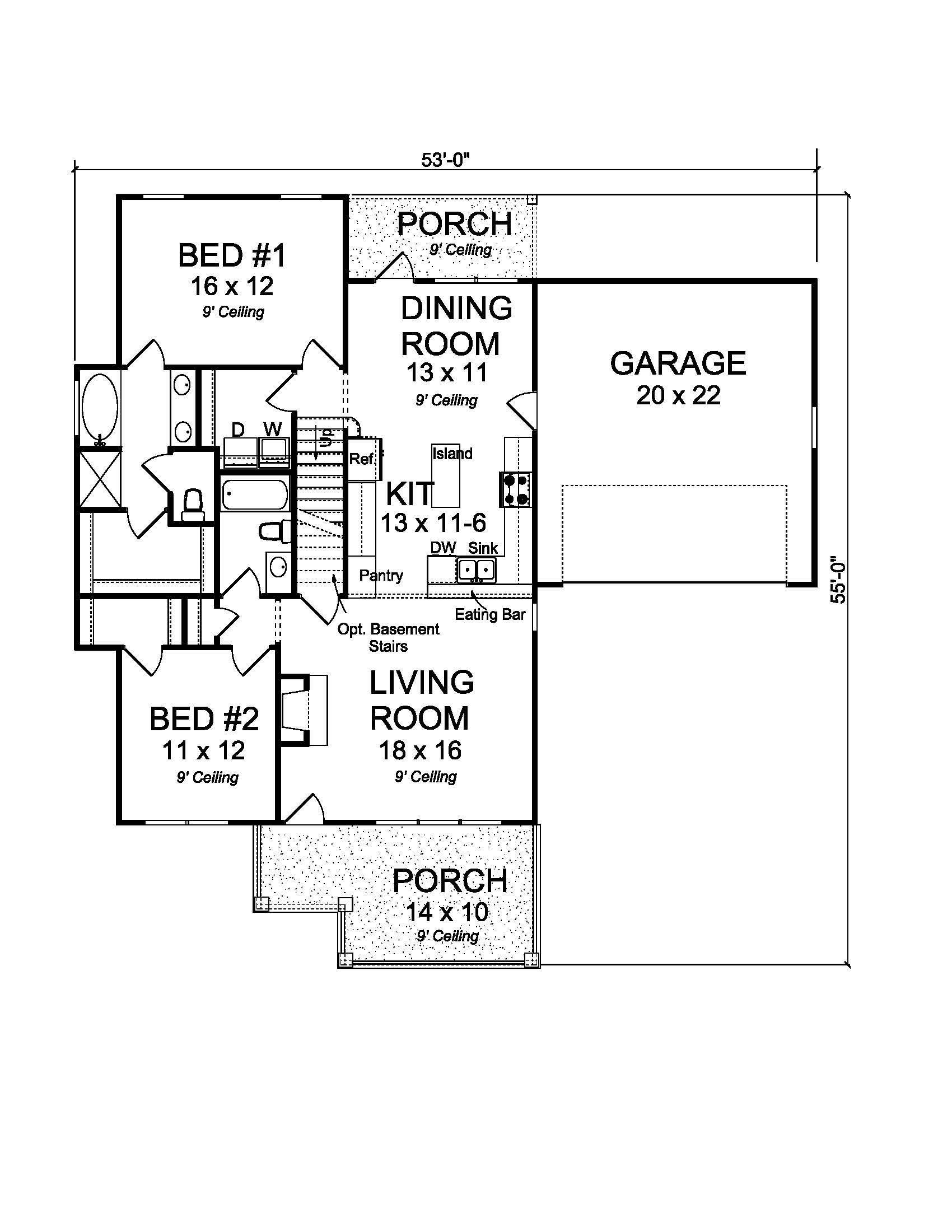 Floor Plan First Story of Cottage Plan #178-1217