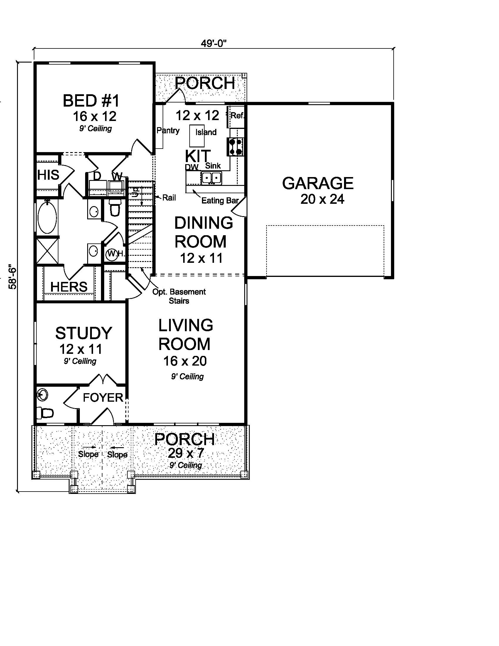 Floor Plan First Story of Craftsman Plan #178-1220