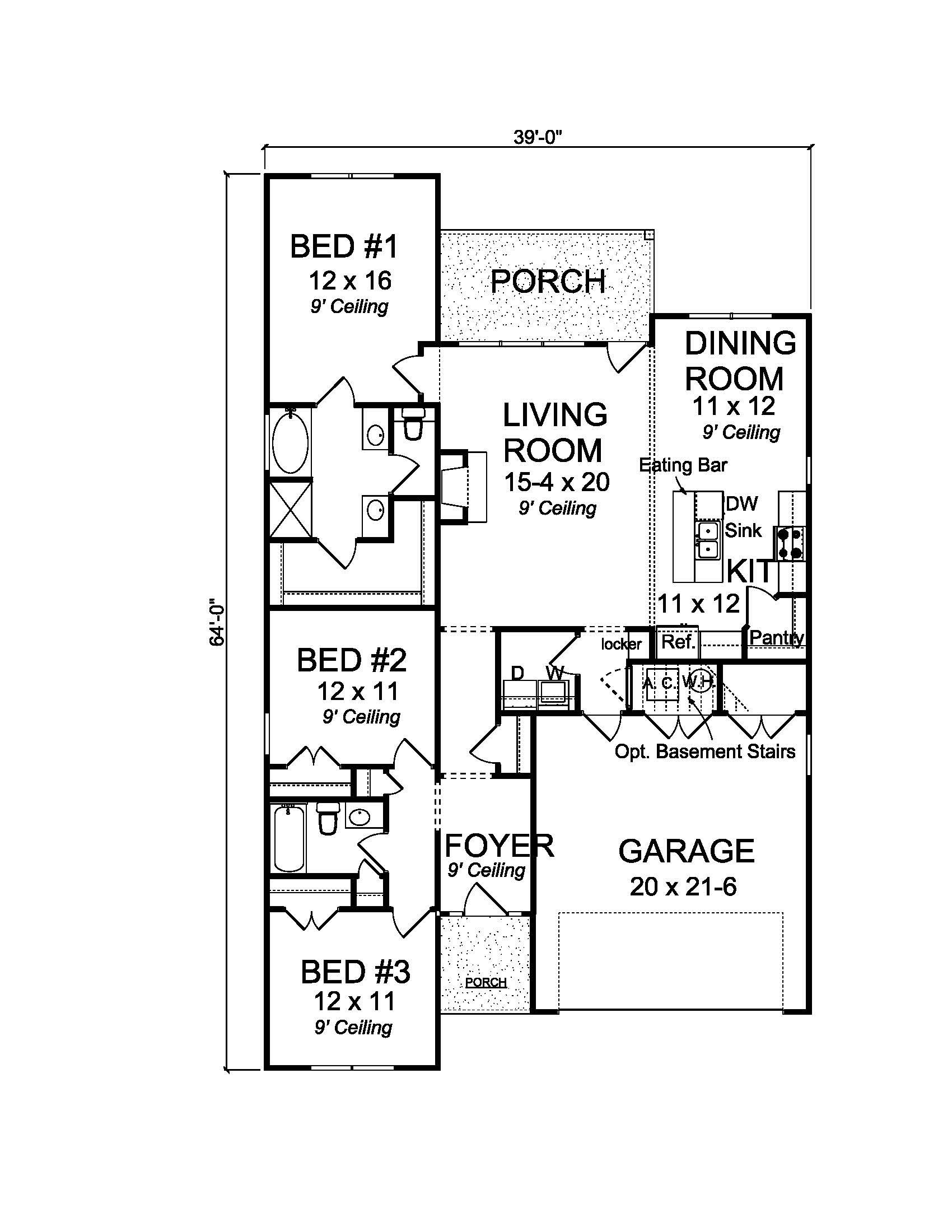 Floor Plan First Story of Ranch Plan #178-1222