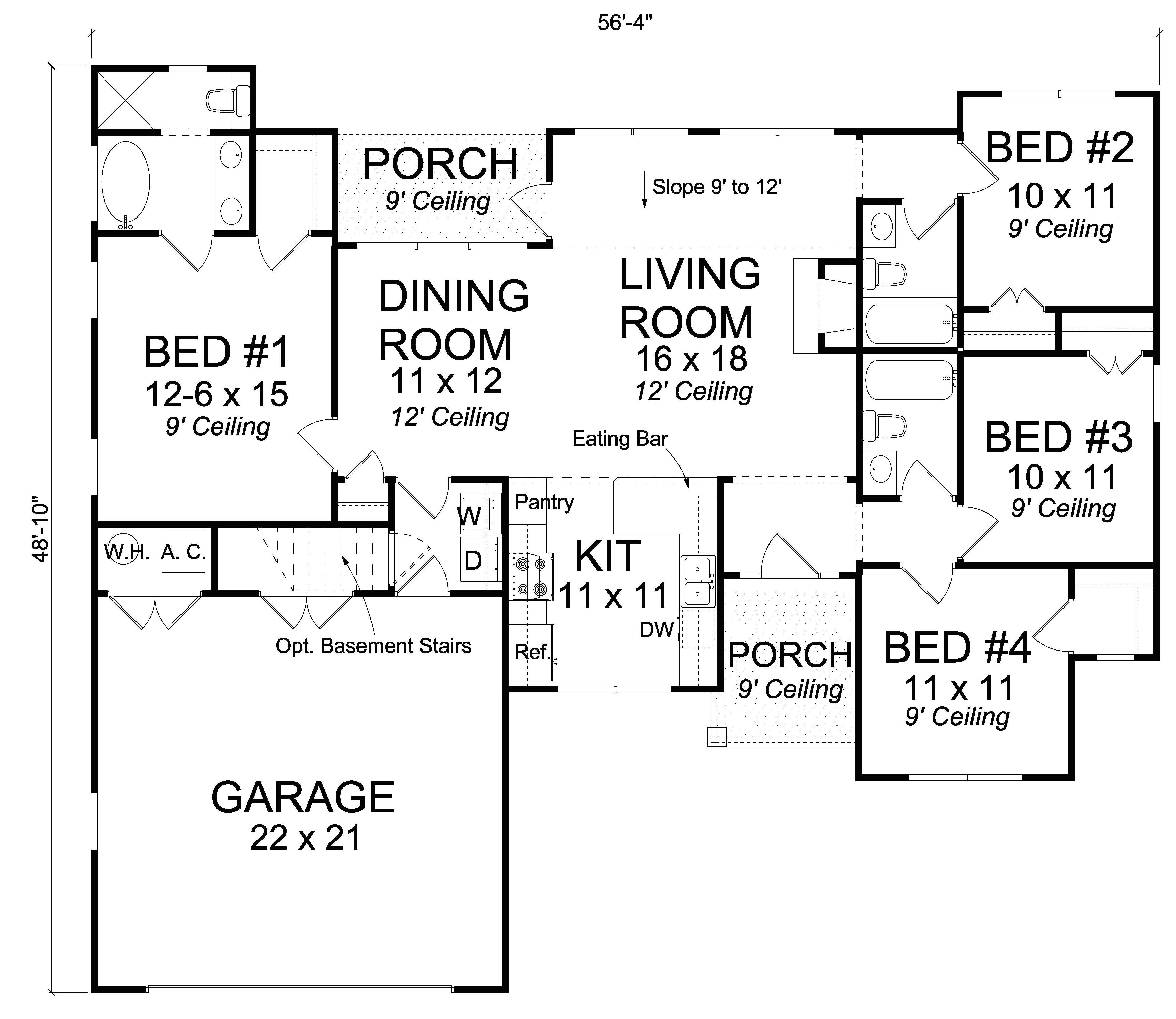 Floor Plan First Story of Cottage Plan #178-1224