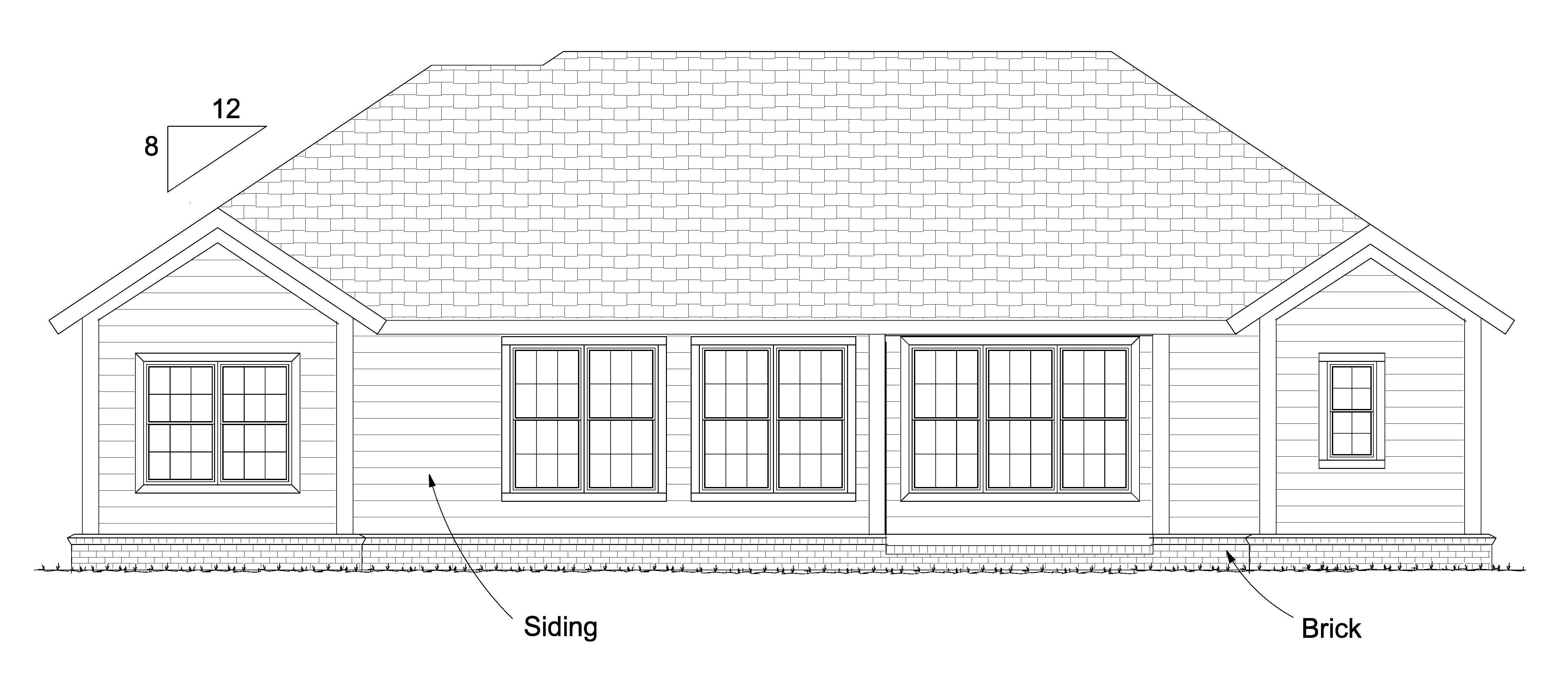 Home Plan Rear Elevation of this 4-Bedroom,1488 Sq Ft Plan -178-1224