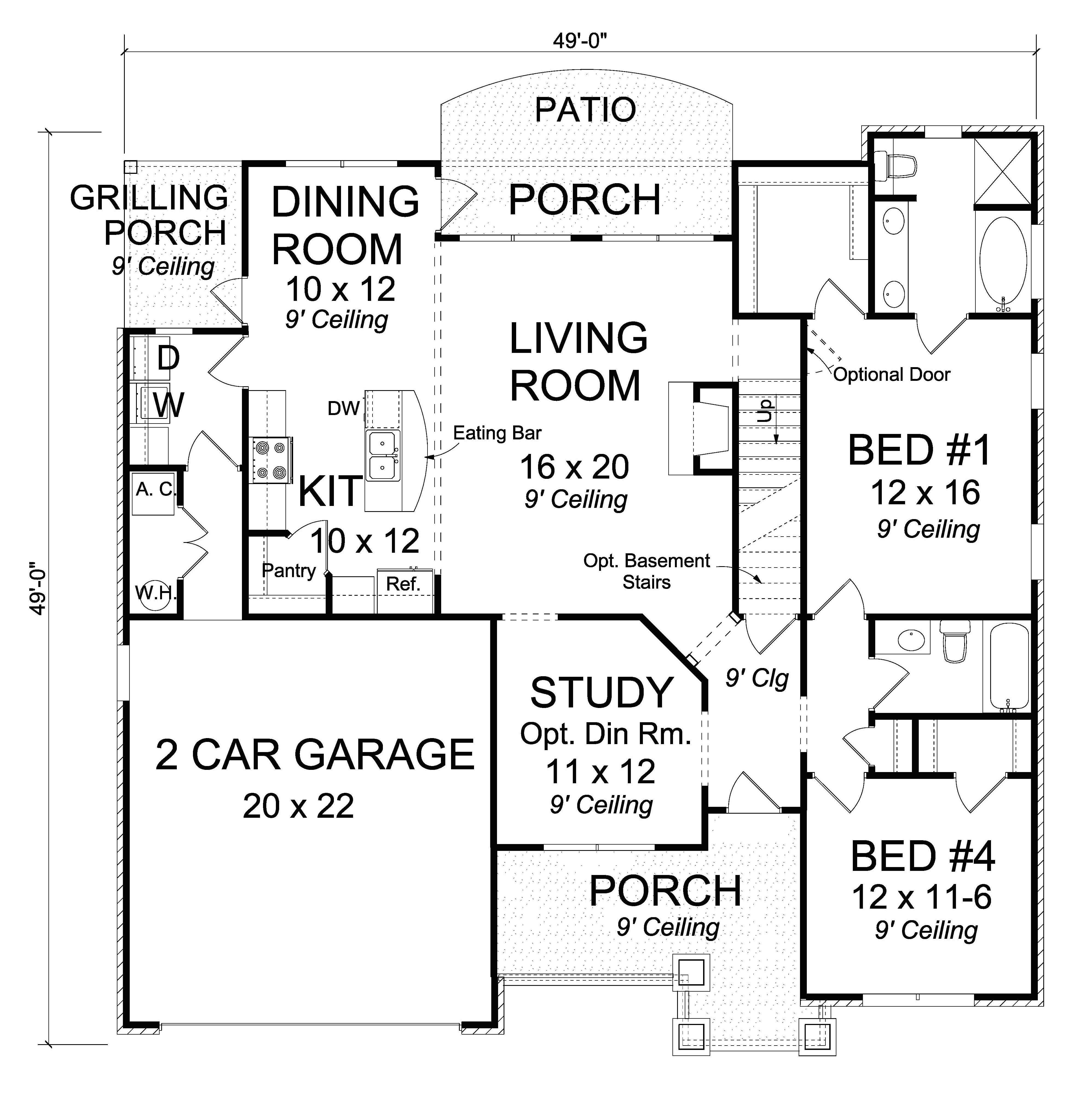 Floor Plan First Story of Cottage Plan #178-1226