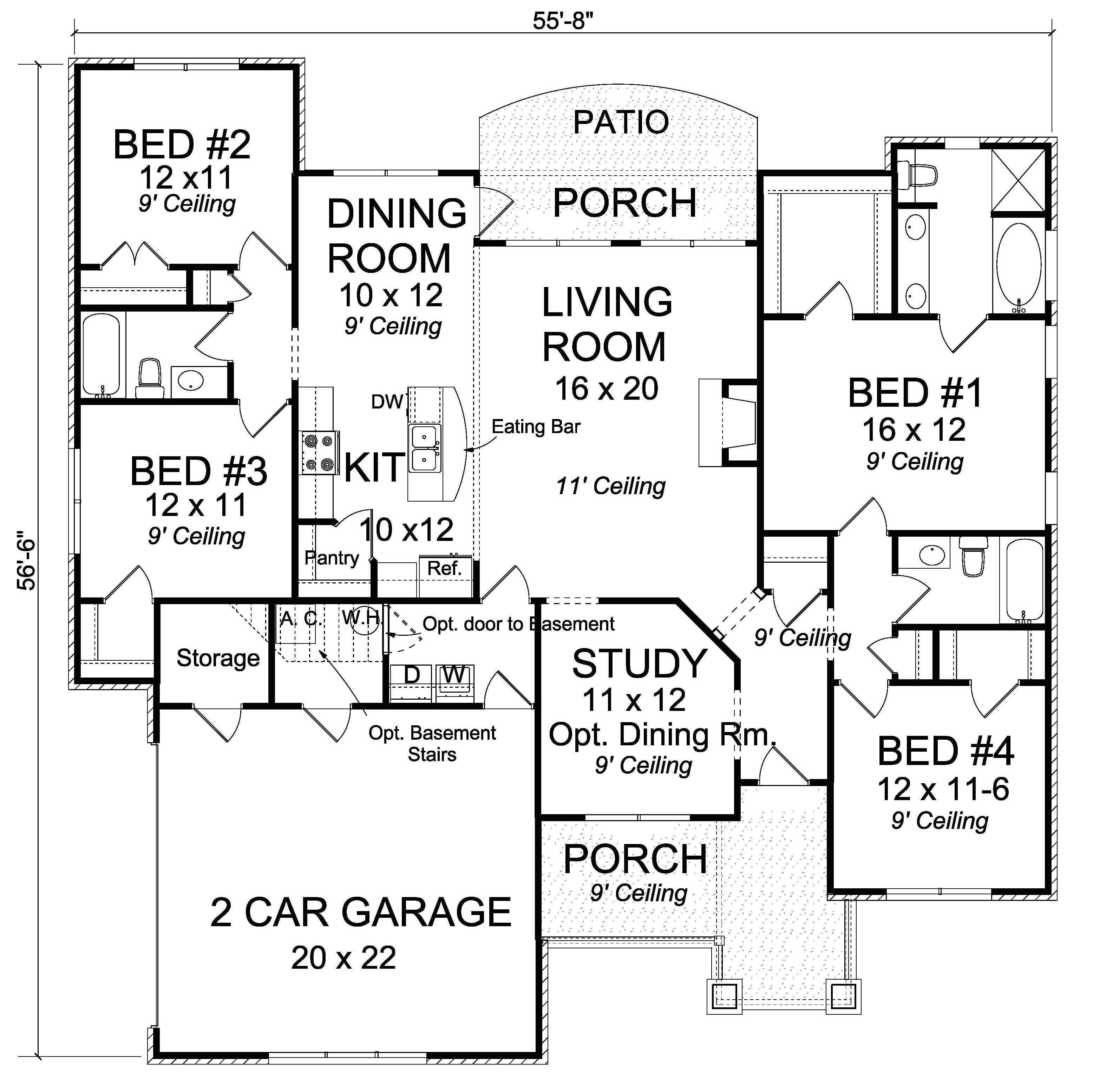 Floor Plan First Story of Craftsman Plan #178-1227