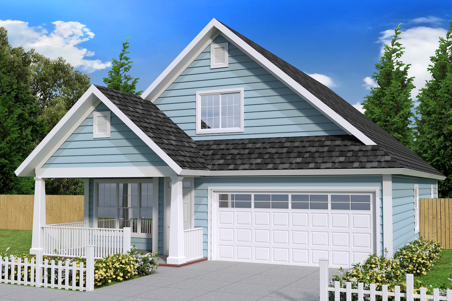 Color rendering of Cottage home plan (ThePlanCollection: House Plan #178-1236)