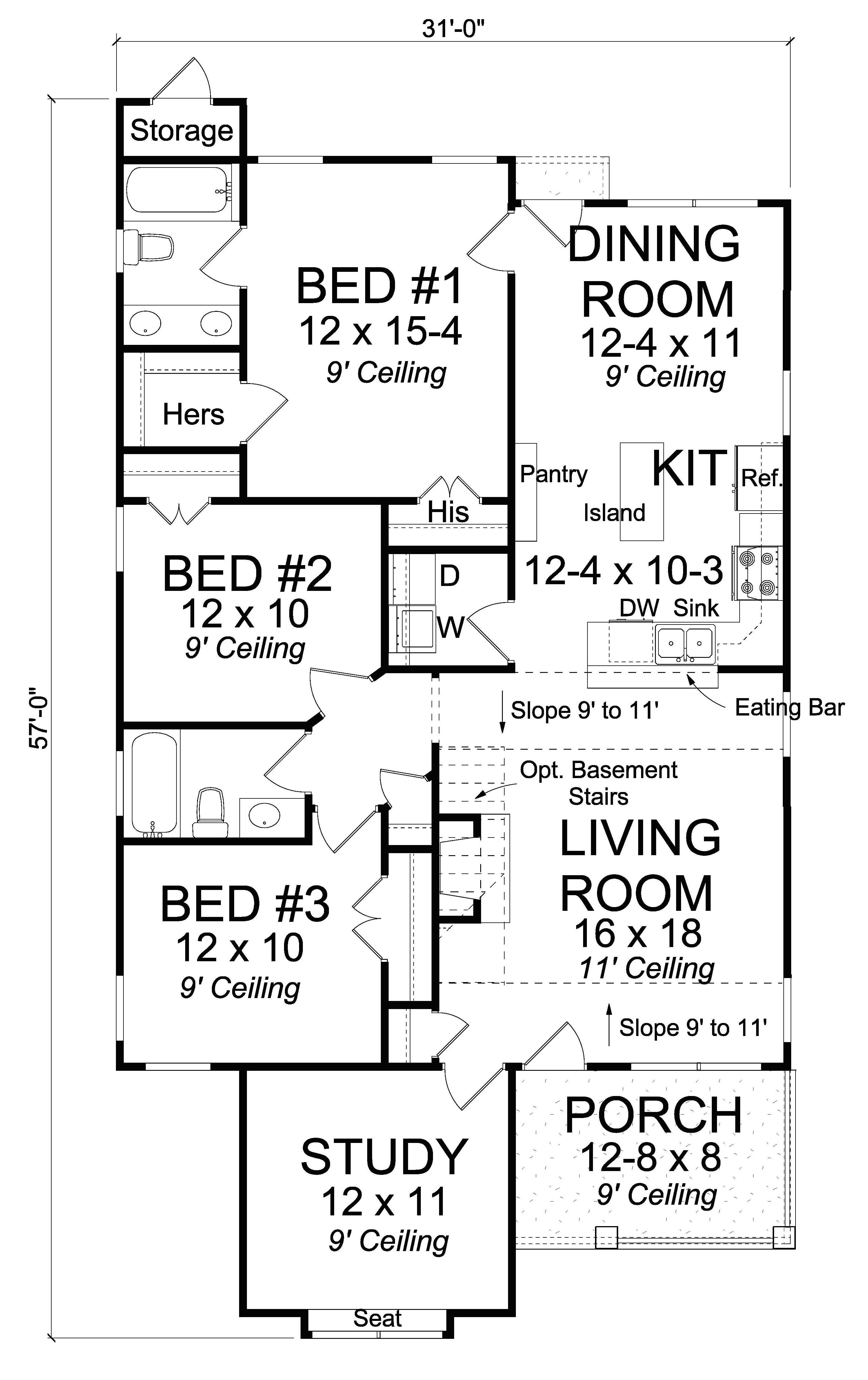 Floor Plan First Story of Cottage Plan #178-1238