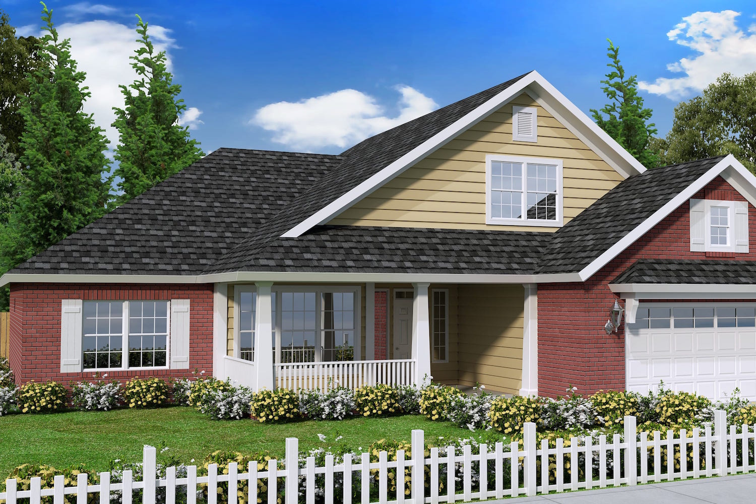 Color rendering of Craftsman home plan (ThePlanCollection: House Plan #178-1240)