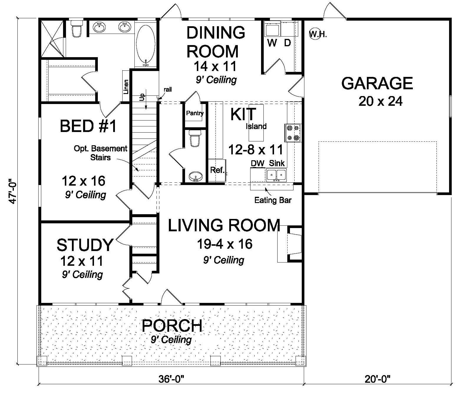 Floor Plan First Story of Craftsman Plan #178-1241