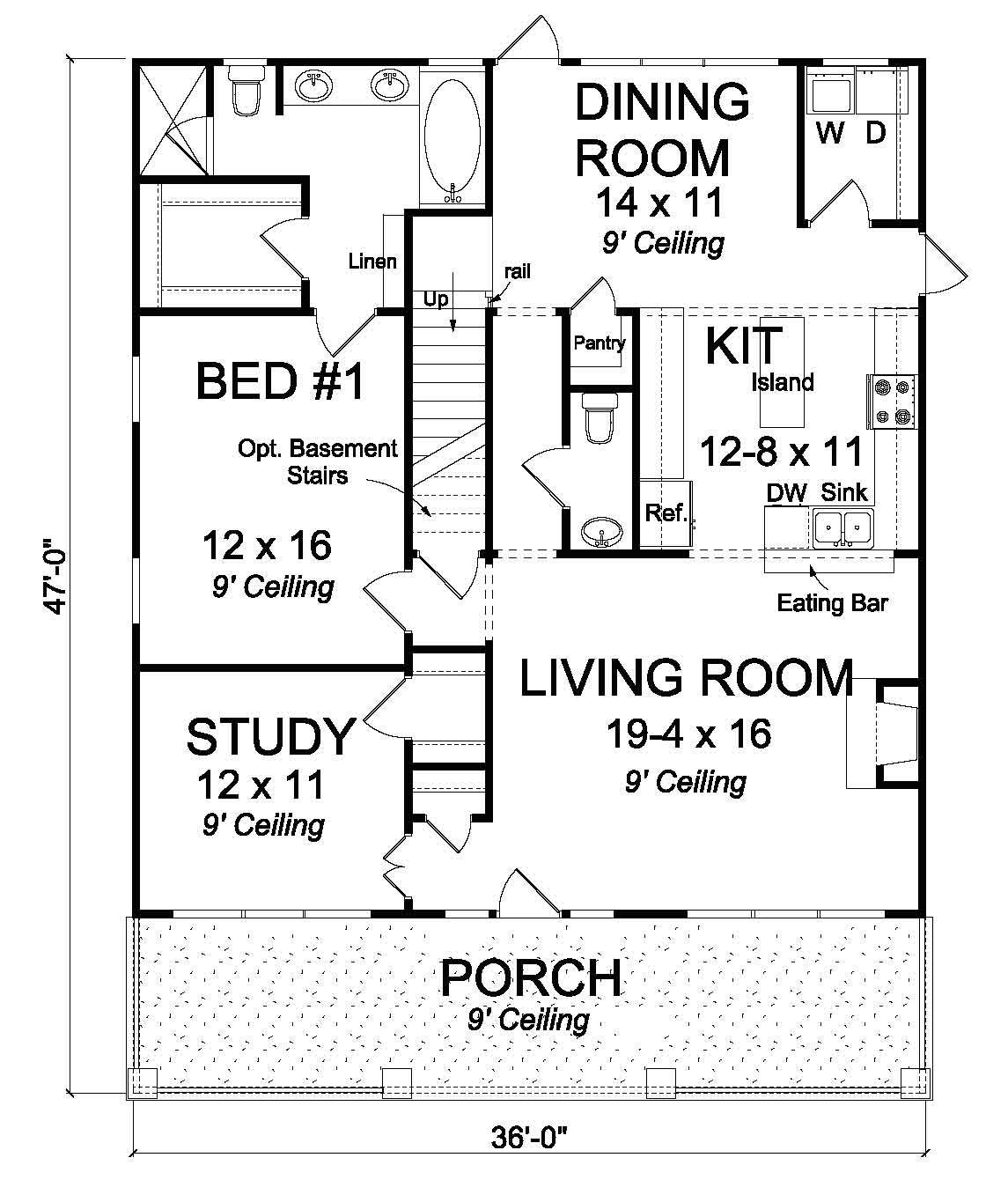 Floor Plan First Story of Craftsman Plan #178-1242