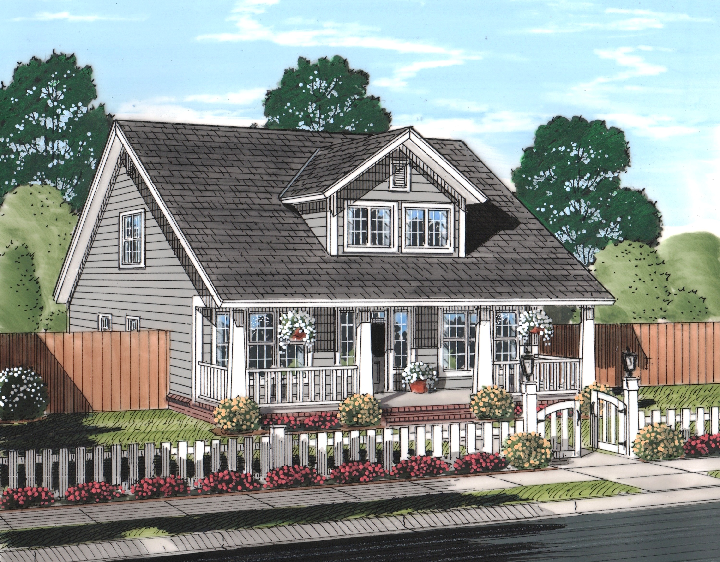 Front elevation of Craftsman home (ThePlanCollection: House Plan #178-1242)