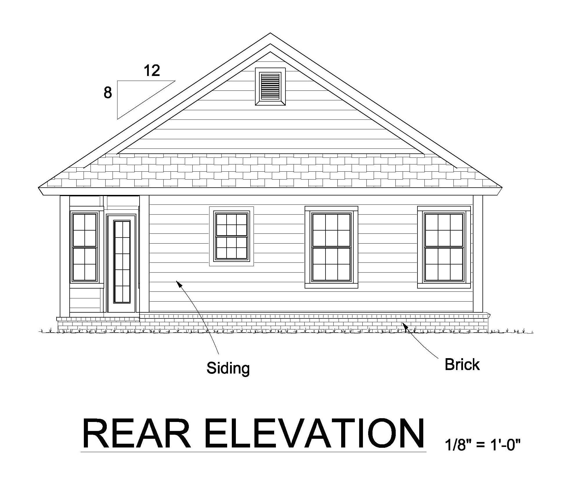 Home Plan Rear Elevation of this 3-Bedroom,1163 Sq Ft Plan -178-1245