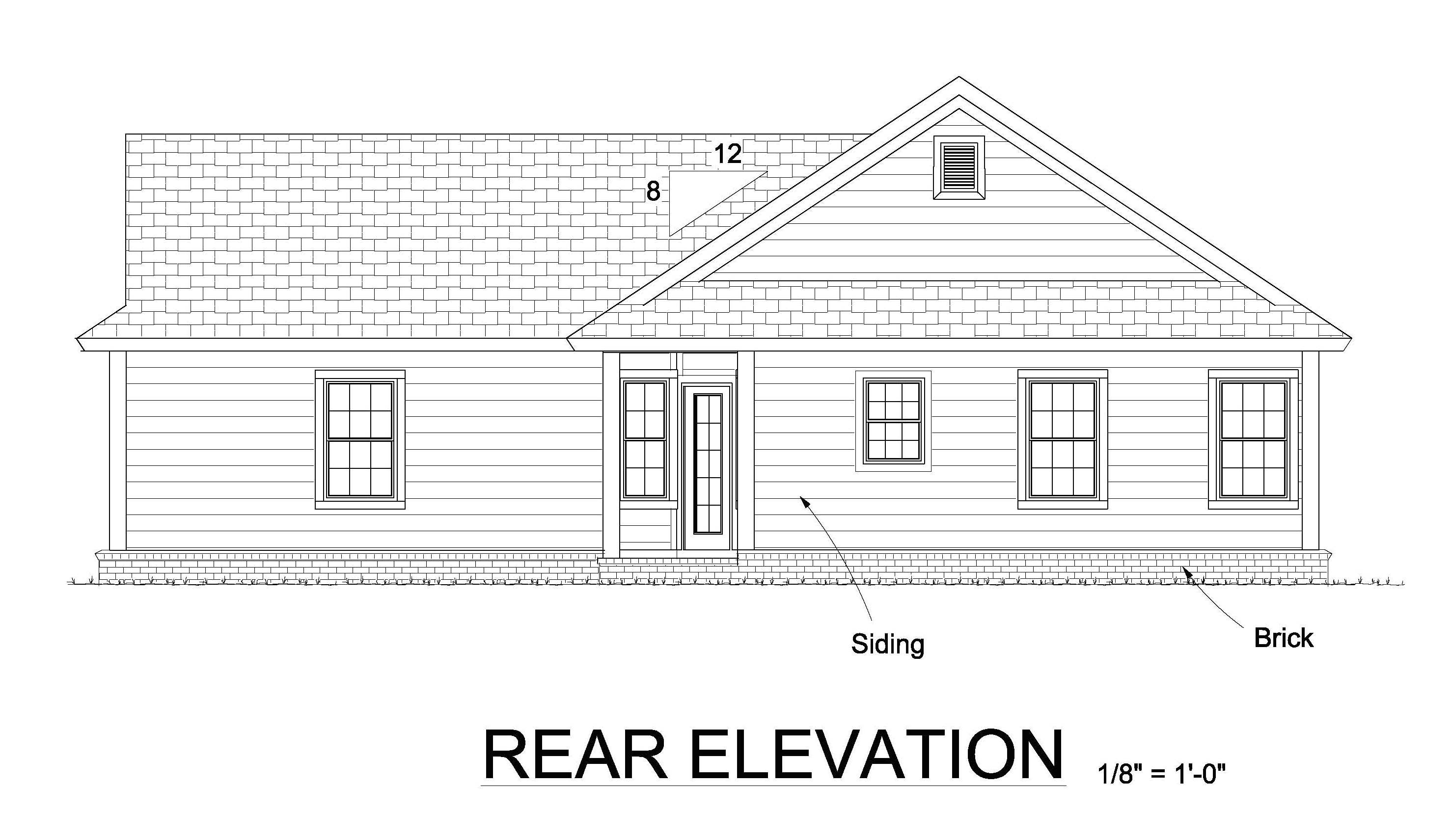 Home Plan Rear Elevation of this 3-Bedroom,1163 Sq Ft Plan -178-1246