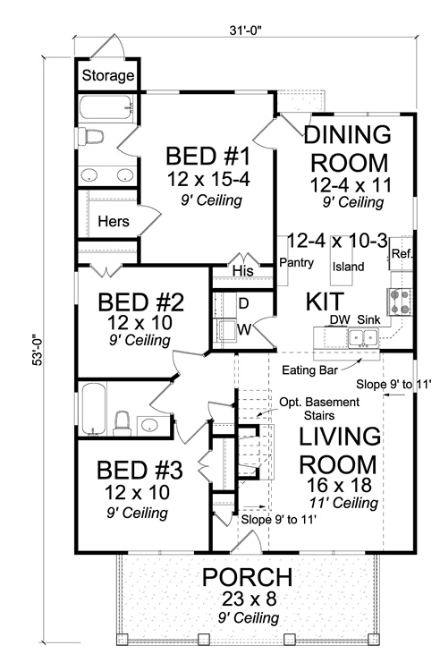 Floor Plan First Story of Traditional Plan #178-1248