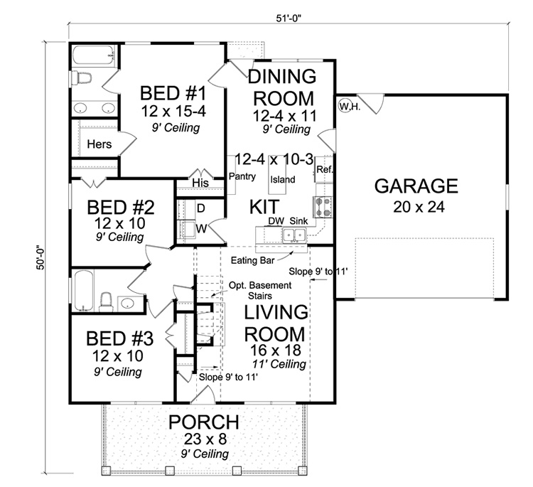 Floor Plan First Story of Traditional Plan #178-1249