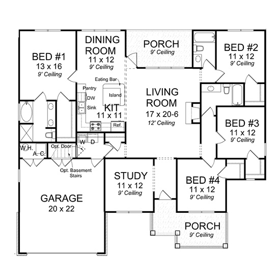 Floor Plan First Story of Traditional Plan #178-1250