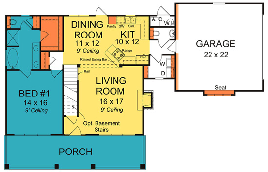 Floor Plan First Story of 1 1/2 Story Plan #178-1251