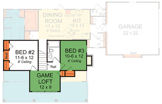 Floor Plan Second Story of 1 1/2 Story Plan #178-1251