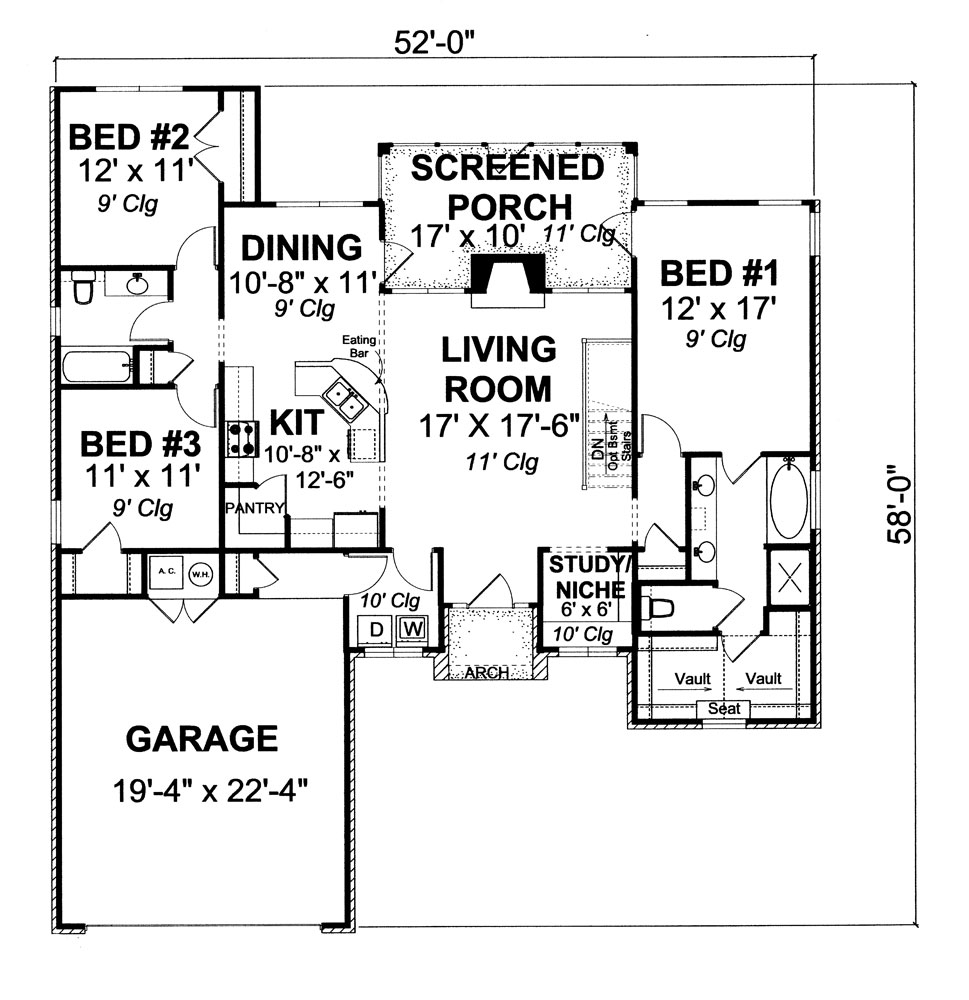Floor Plan First Story of Traditional Plan #178-1254