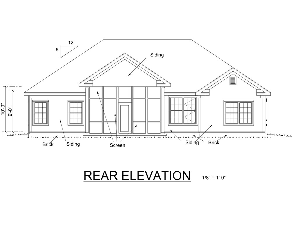 Home Plan Rear Elevation of this 3-Bedroom,1551 Sq Ft Plan -178-1254
