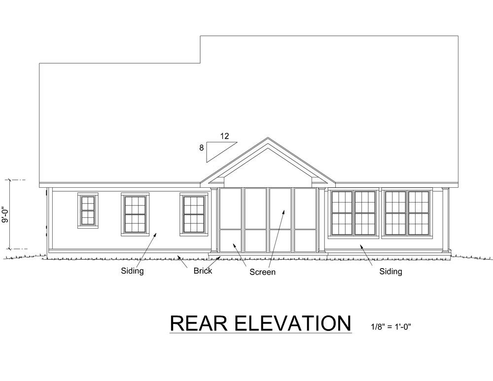 Home Plan Rear Elevation of this 3-Bedroom,1788 Sq Ft Plan -178-1256