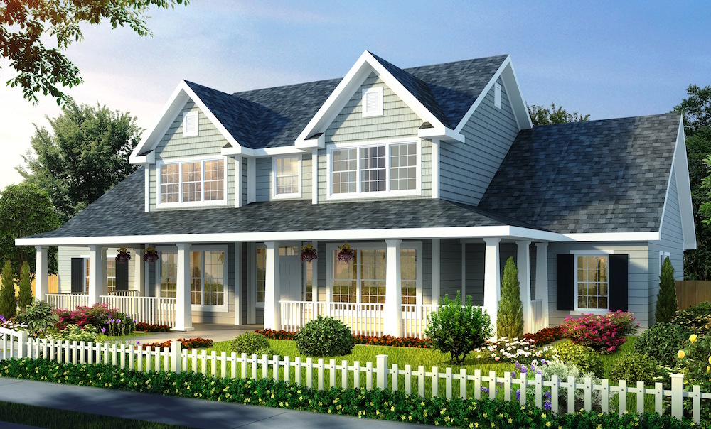 Full color rendering of Farmhouse home plan (ThePlanCollection: House Plan #178-1257)