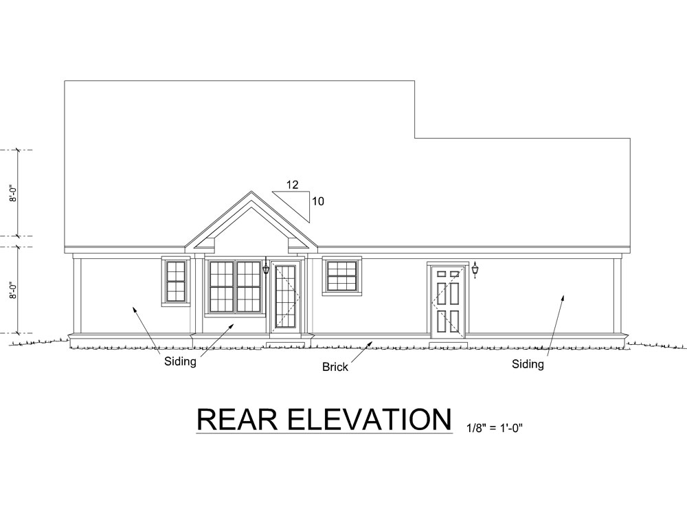 Home Plan Rear Elevation of this 3-Bedroom,1165 Sq Ft Plan -178-1261
