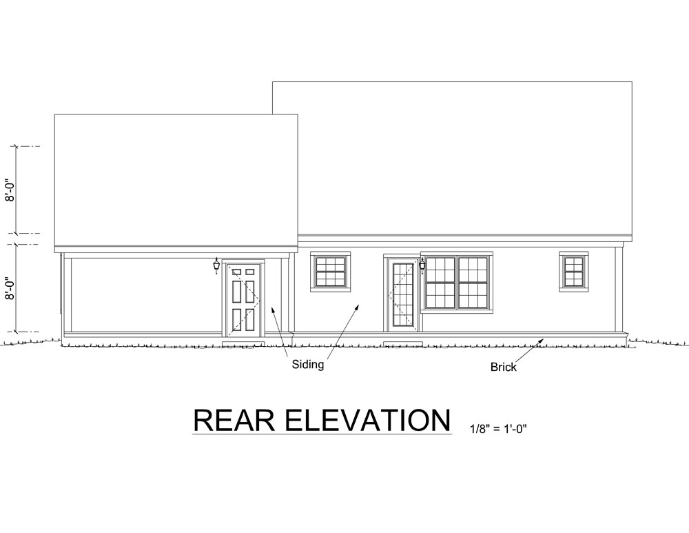 Home Plan Rear Elevation of this 3-Bedroom,1188 Sq Ft Plan -178-1262