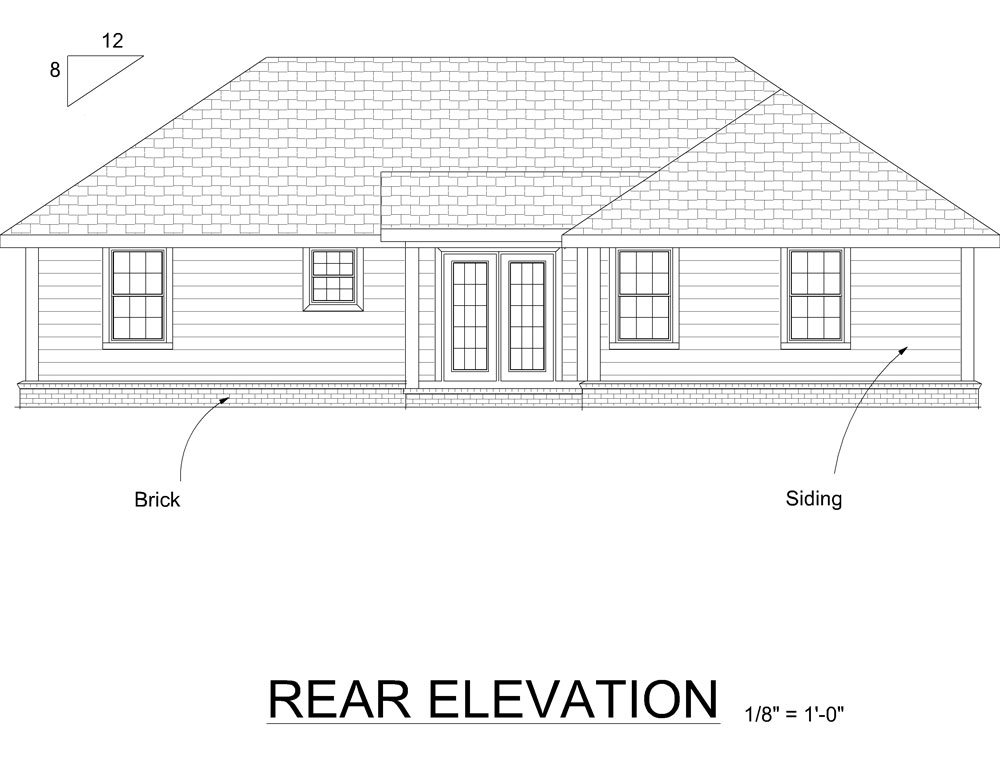 Home Plan Rear Elevation of this 3-Bedroom,1142 Sq Ft Plan -178-1265