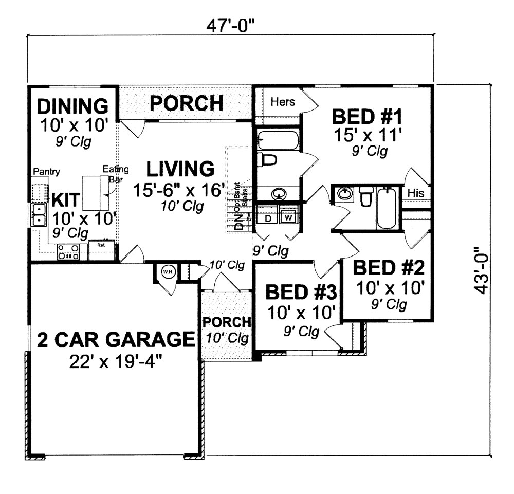 Floor Plan First Story of Traditional Plan #178-1266