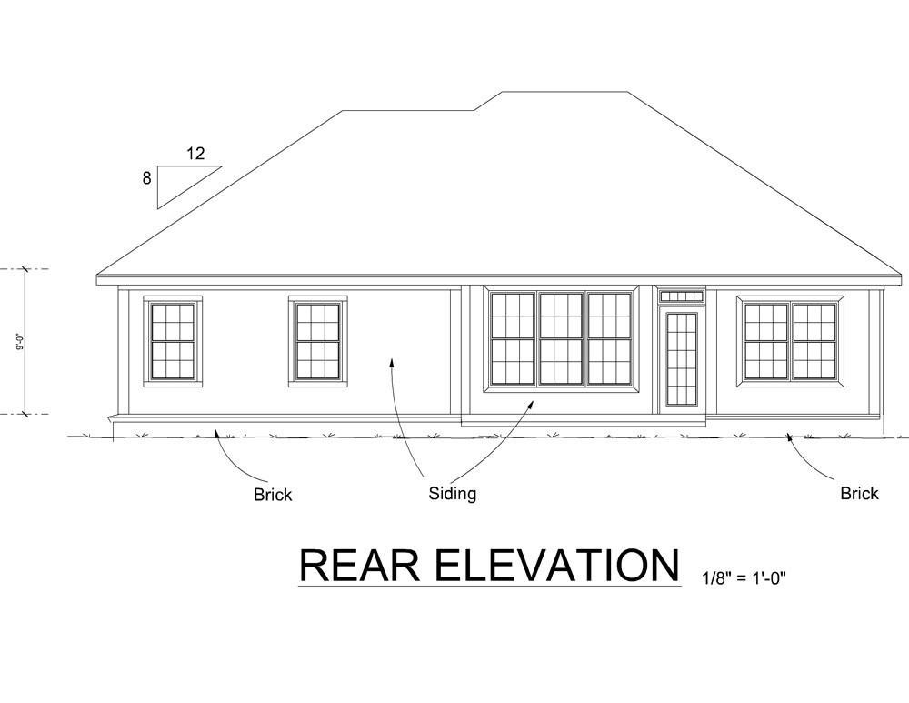 Home Plan Rear Elevation of this 3-Bedroom,1121 Sq Ft Plan -178-1266