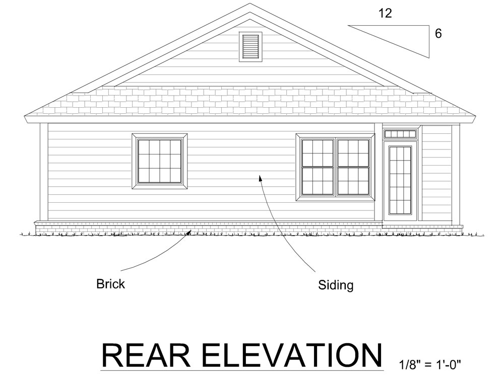 Home Plan Rear Elevation of this 3-Bedroom,1253 Sq Ft Plan -178-1268