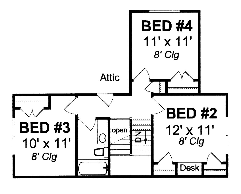 Floor Plan Second Story of Traditional Plan #178-1270