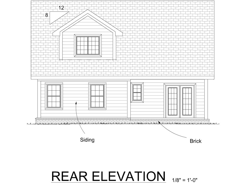 Home Plan Rear Elevation of this 4-Bedroom,1615 Sq Ft Plan -178-1270